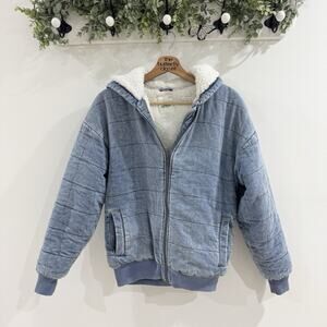 Aerie Sherpa Lining Denim Puffer Quilted Jacket XS